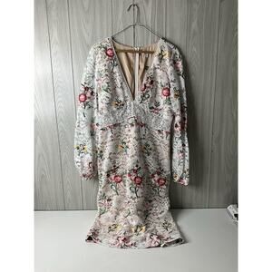 NWT SZ 12 Badgley Mischka Floral Lace Boho Cocktail Dress - Knee-Length W Sleeve